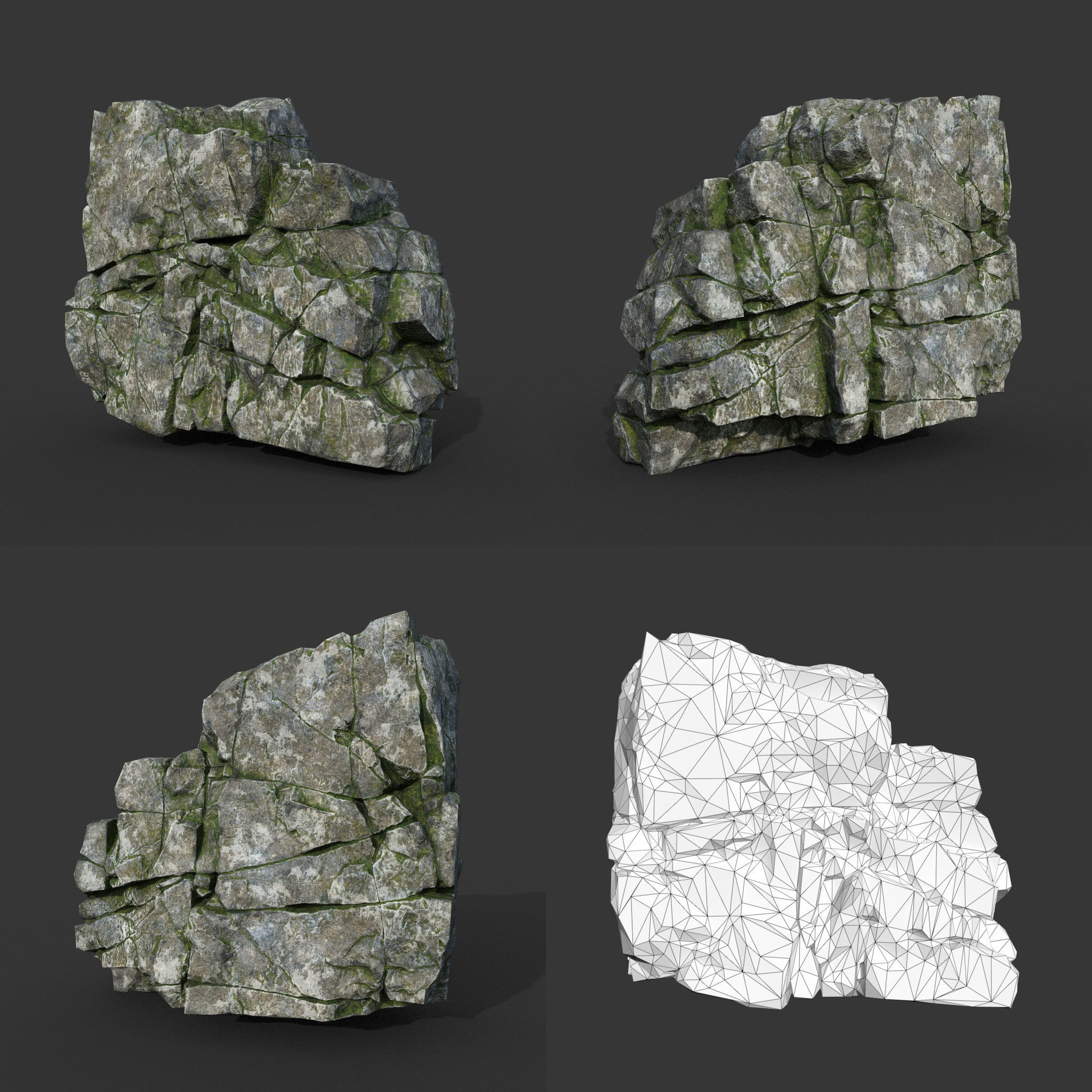 Low poly Mossy Cracked Modular Rock 220106 Low-poly 3D model_16