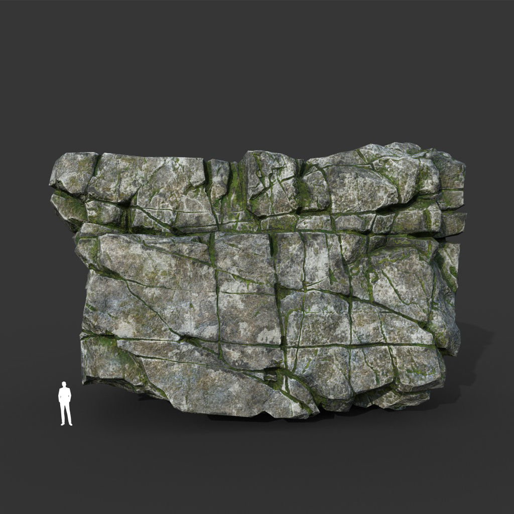 Low poly Mossy Cracked Modular Rock 220106 Low-poly 3D model_9