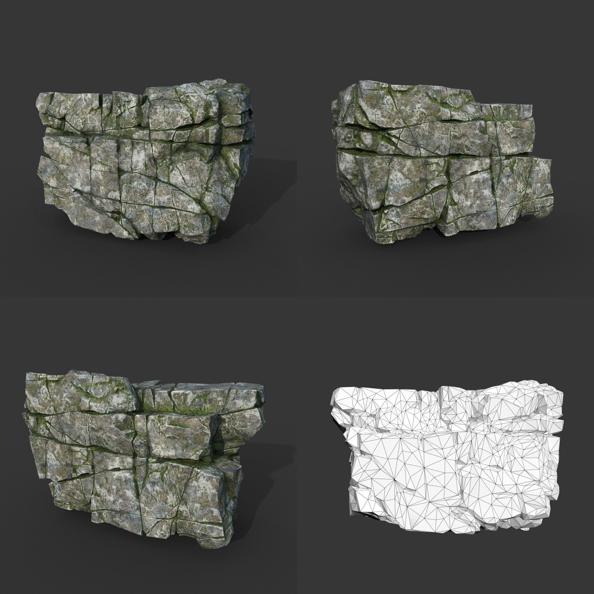 Low poly Mossy Cracked Modular Rock 220106 Low-poly 3D model_10