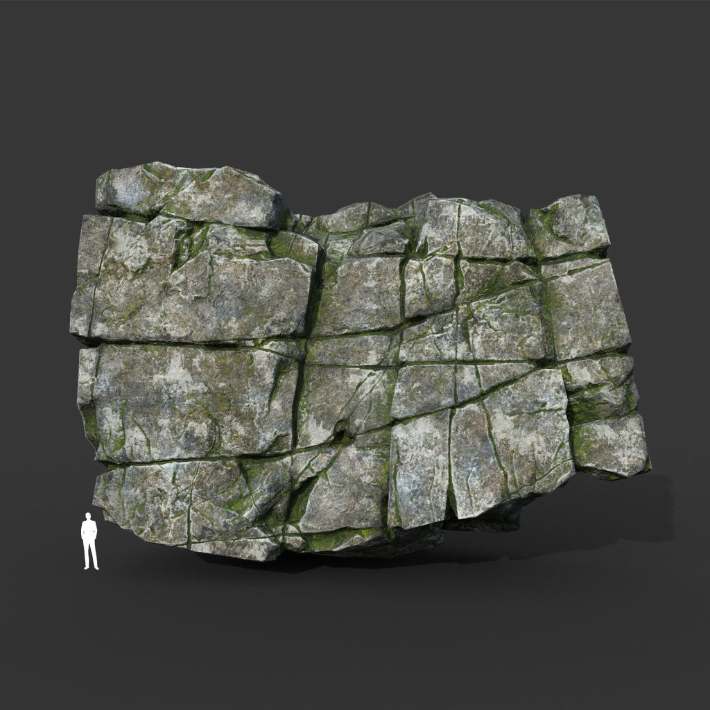 Low poly Mossy Cracked Modular Rock 220106 Low-poly 3D model_11