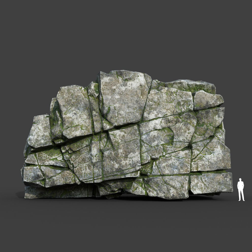 Low poly Mossy Cracked Modular Rock 220106 Low-poly 3D model_17