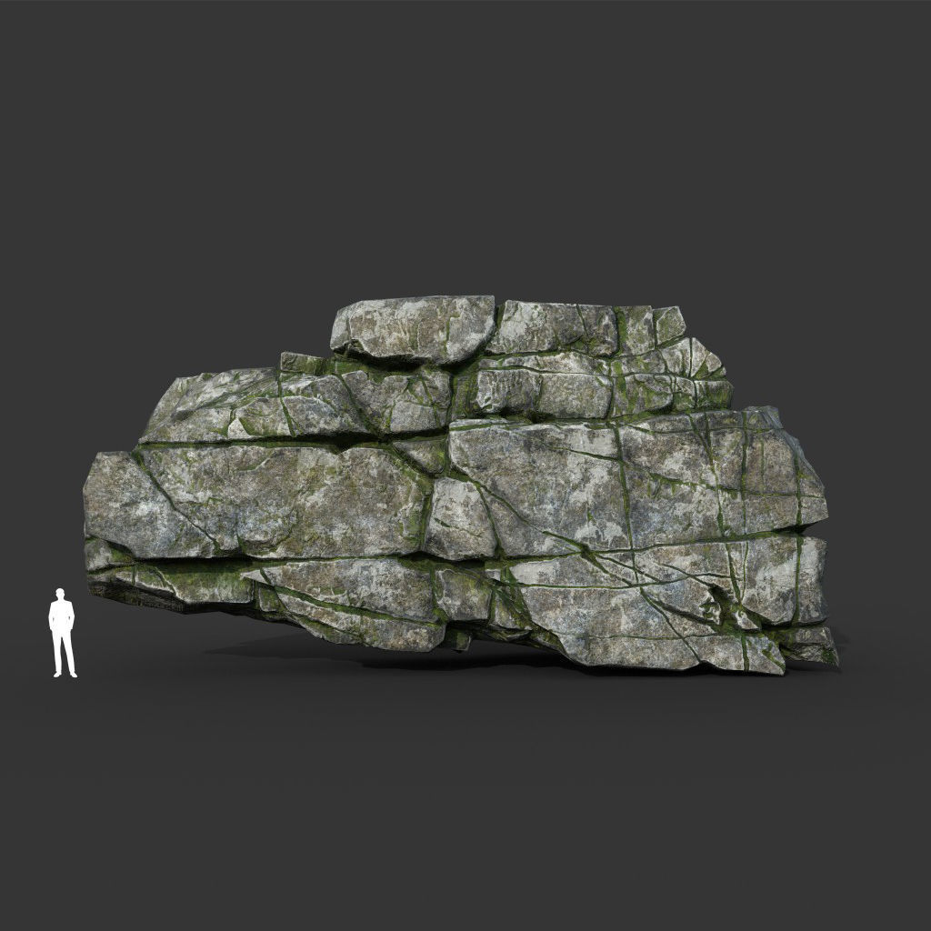 Low poly Mossy Cracked Modular Rock 220106 Low-poly 3D model_7