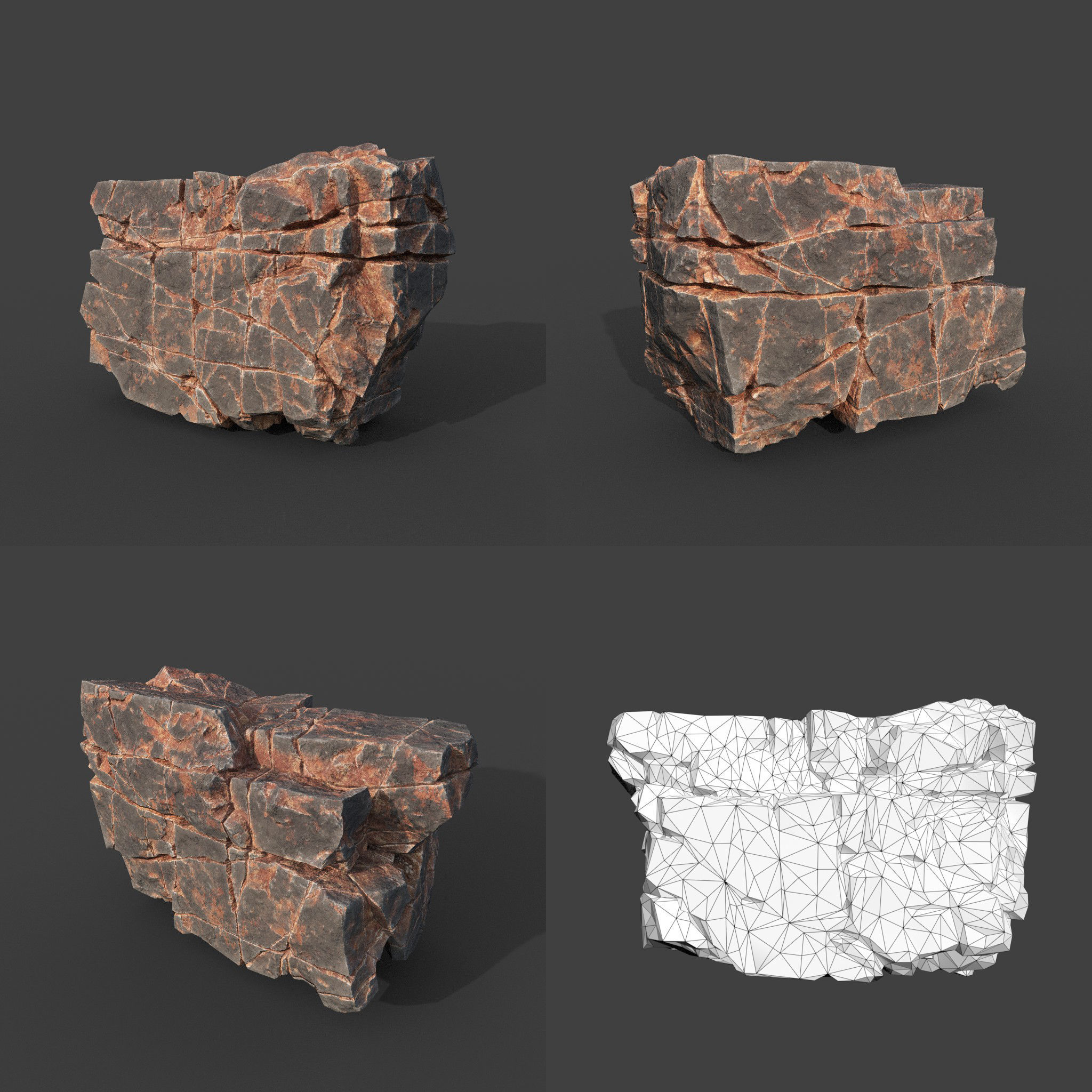 Low poly Desert Cracked Modular Rock 220106 Low-poly 3D model_10