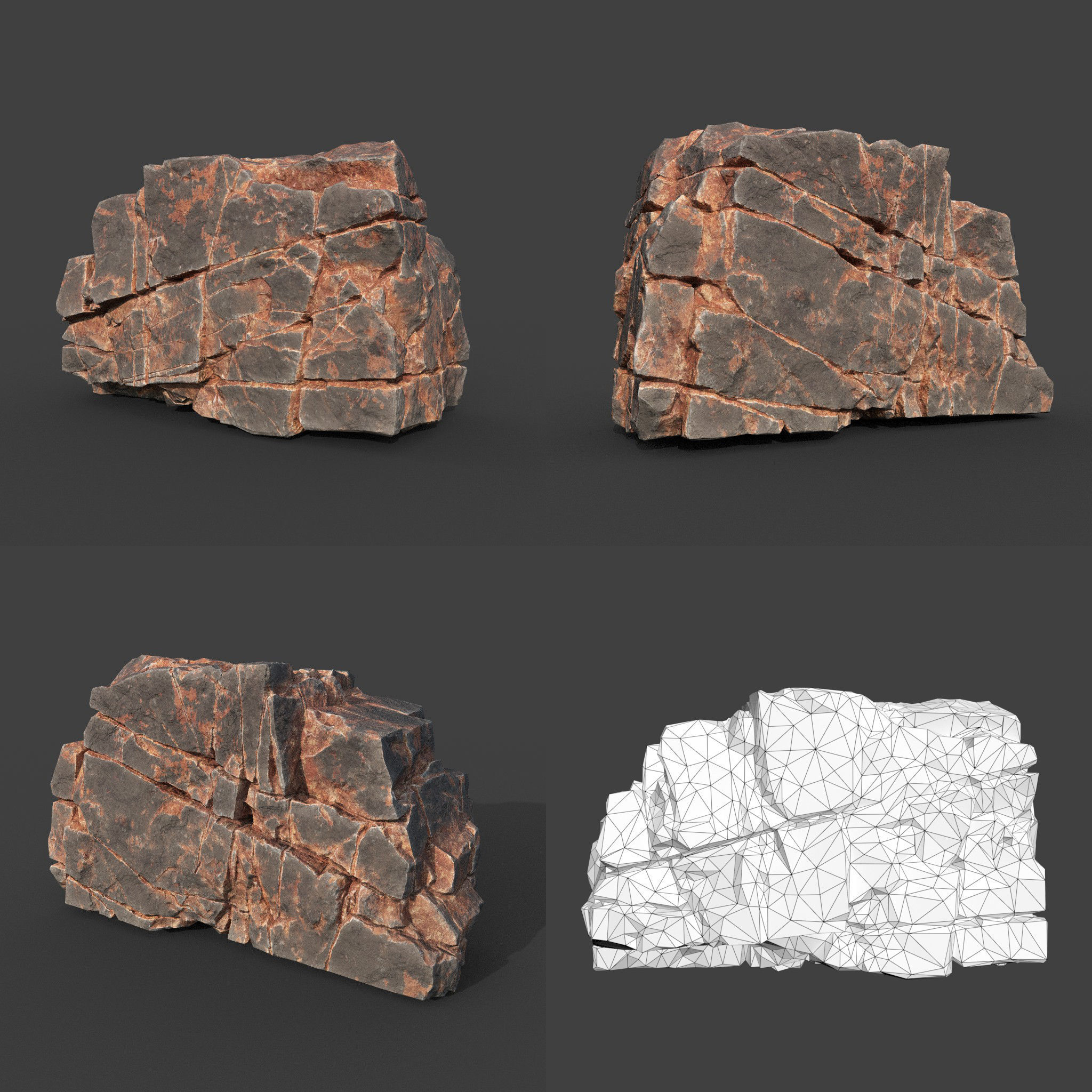 Low poly Desert Cracked Modular Rock 220106 Low-poly 3D model_18