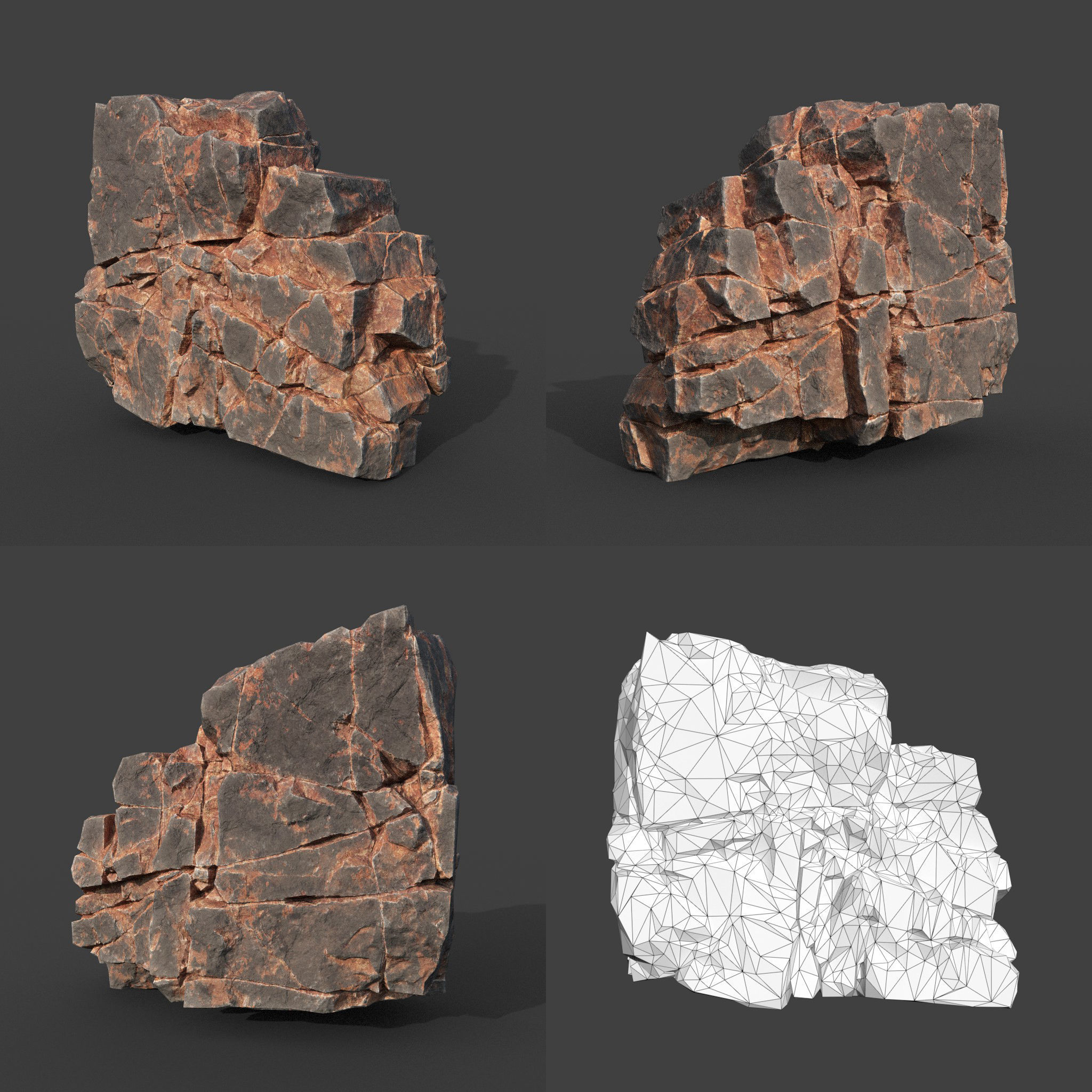 Low poly Desert Cracked Modular Rock 220106 Low-poly 3D model_16
