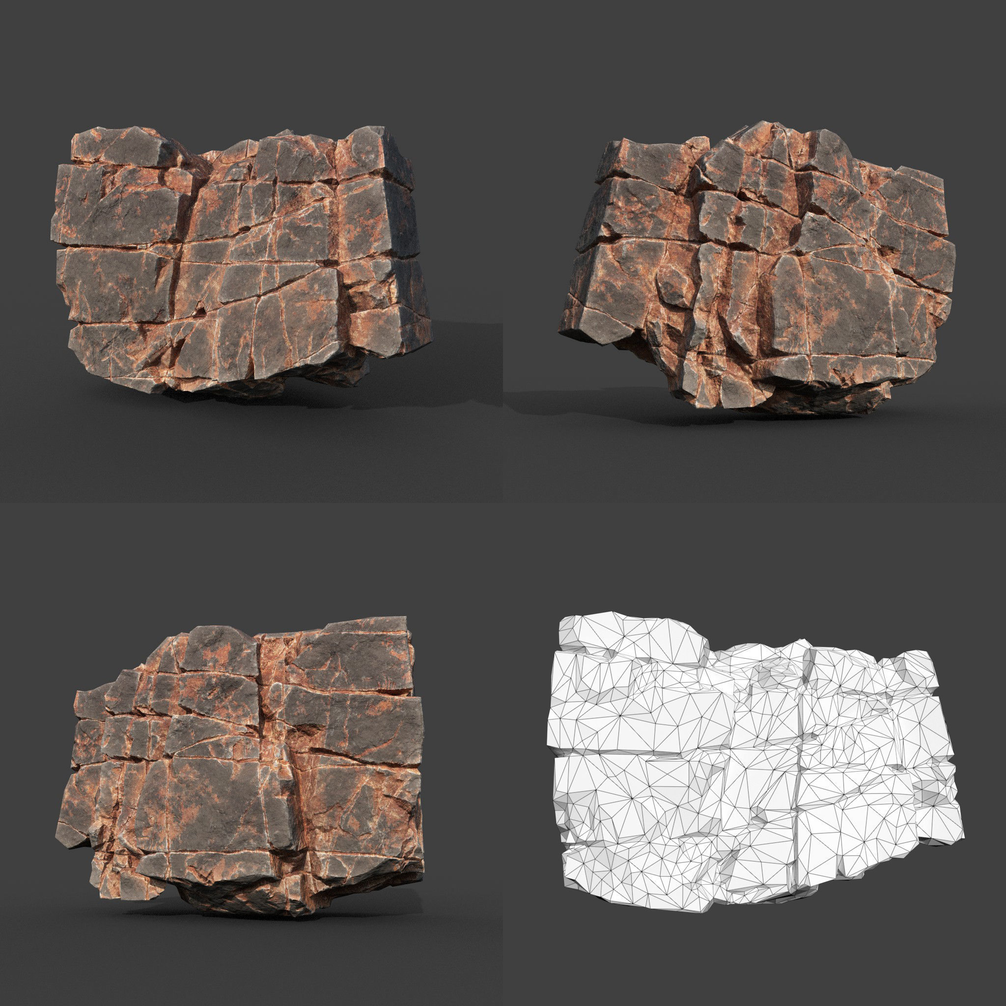 Low poly Desert Cracked Modular Rock 220106 Low-poly 3D model_12