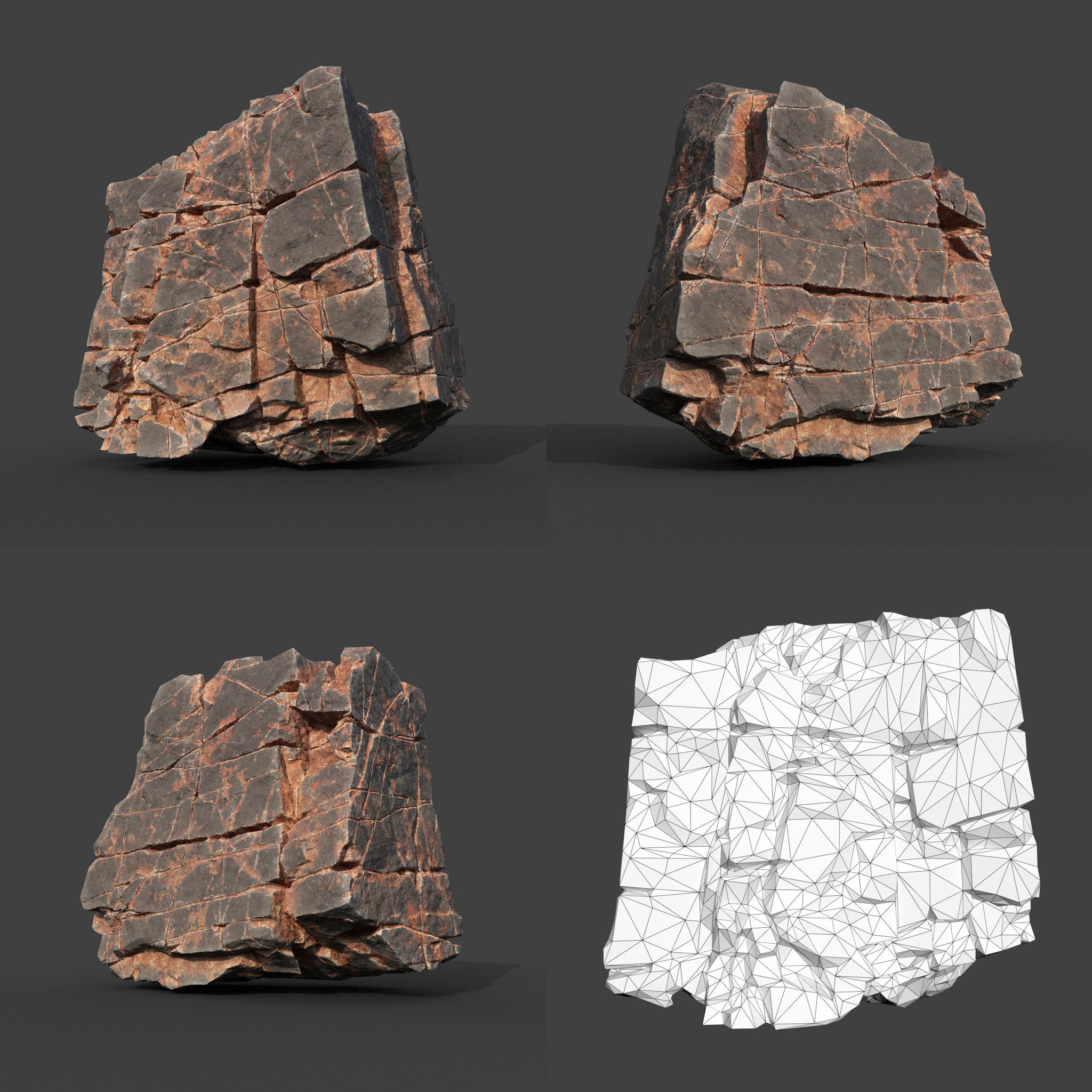 Low poly Desert Cracked Modular Rock 220106 Low-poly 3D model_4