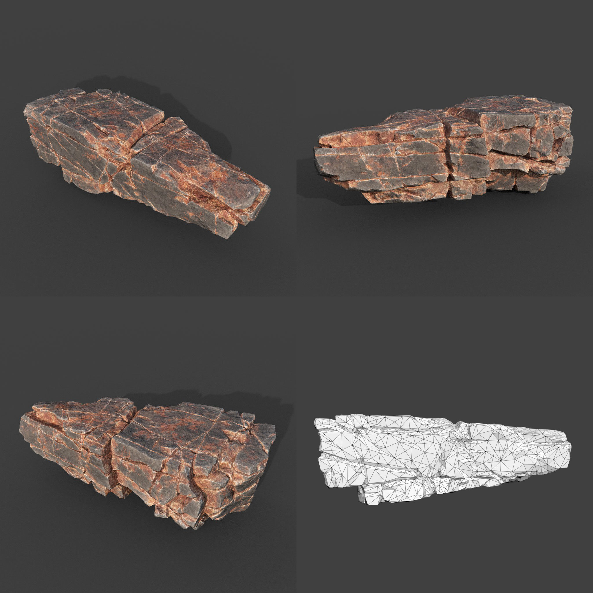 Low poly Desert Cracked Modular Rock 220106 Low-poly 3D model_6