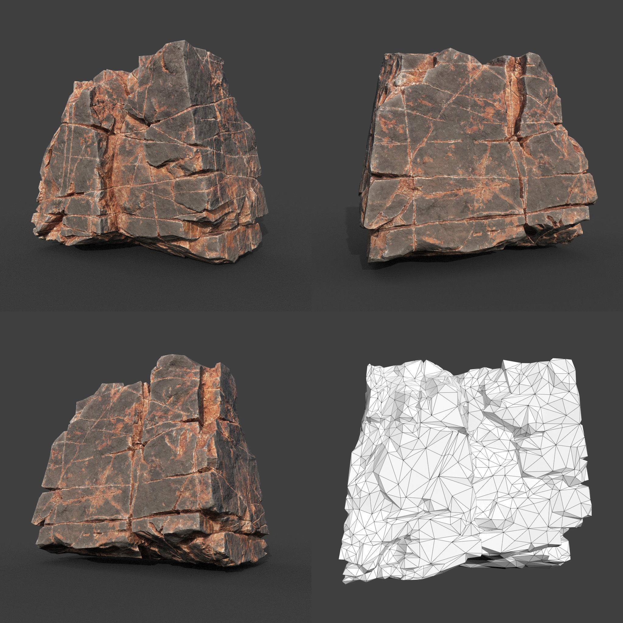 Low poly Desert Cracked Modular Rock 220106 Low-poly 3D model_2