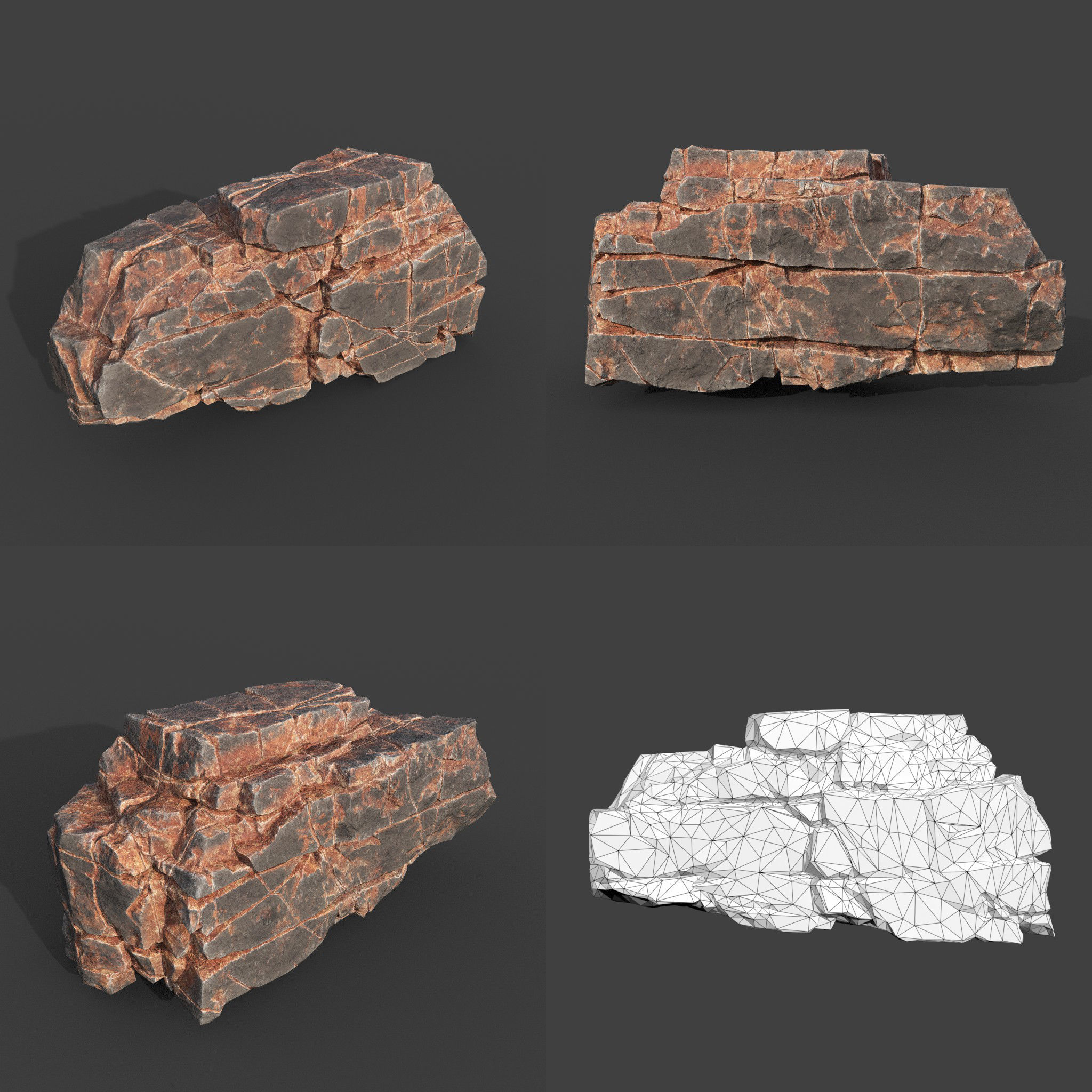 Low poly Desert Cracked Modular Rock 220106 Low-poly 3D model_8
