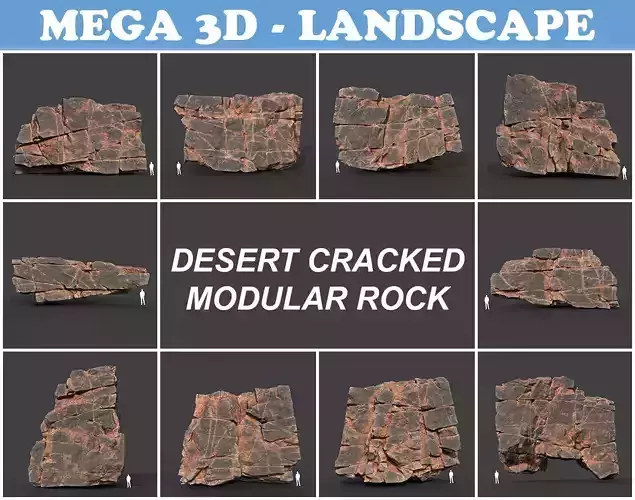 Low poly Desert Cracked Modular Rock 220106 Low-poly 3D model