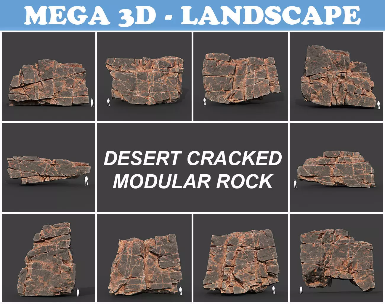 Low poly Desert Cracked Modular Rock 220106 Low-poly 3D model_0