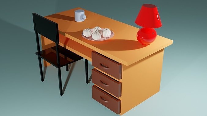 Study Room Scene with Steamed Momos Free low-poly 3D model
