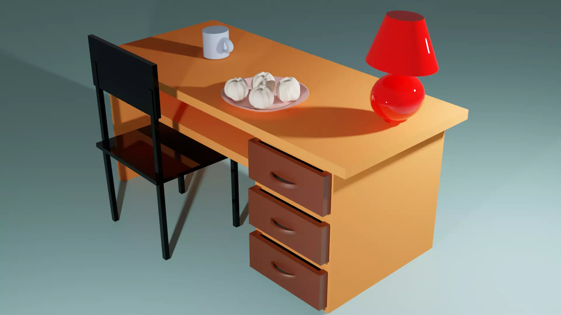 Study Room Scene with Steamed Momos Free low-poly 3D model