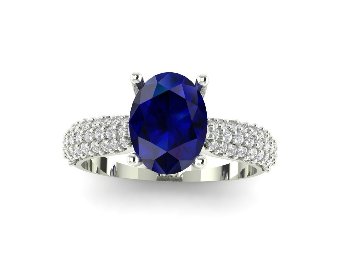 8x6 oval and micropave set shank Engagment ring 3D print model_3