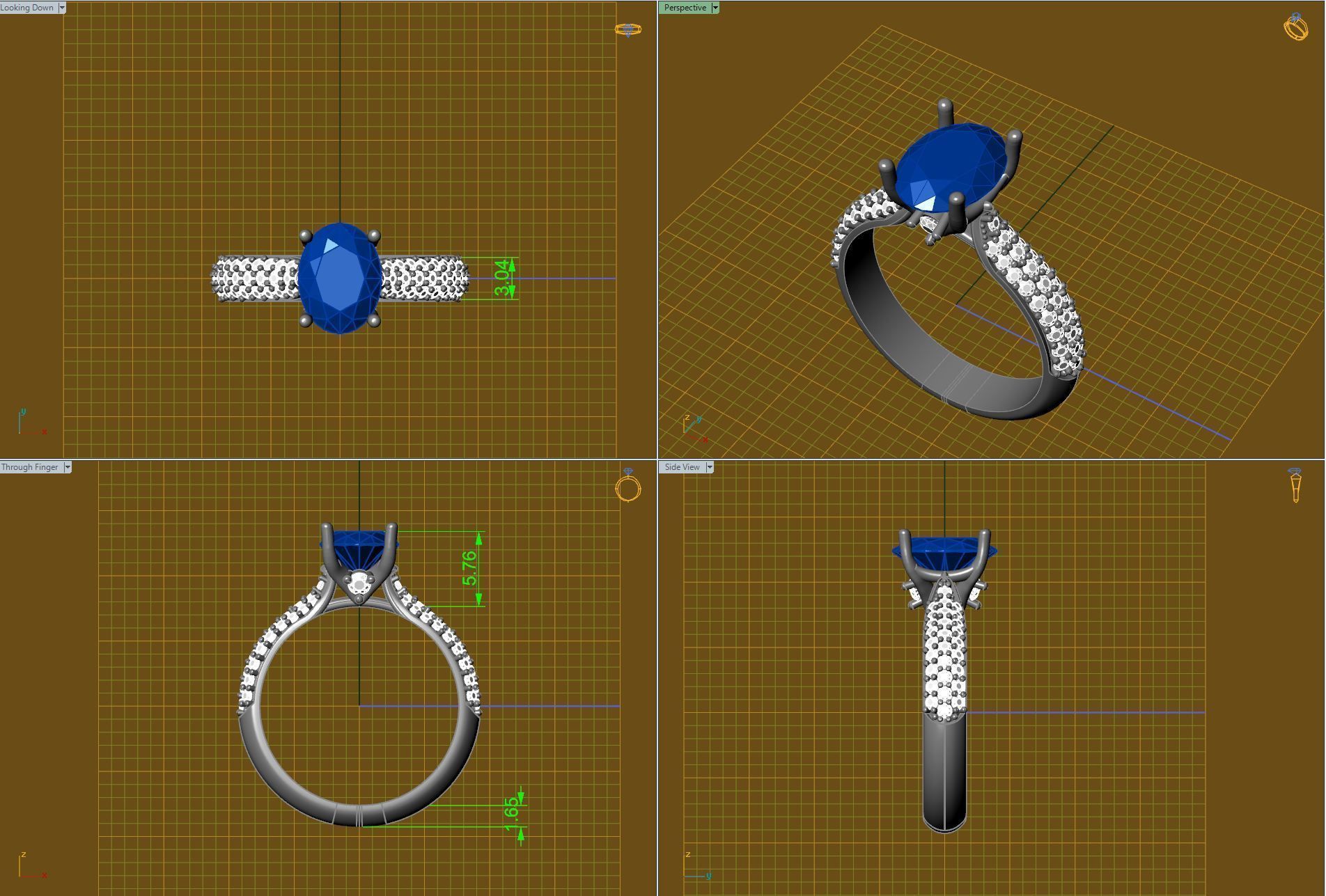8x6 oval and micropave set shank Engagment ring 3D print model_1