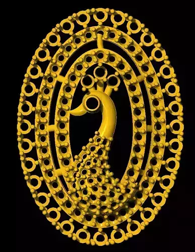 Sidepiece golden peacock in circle
