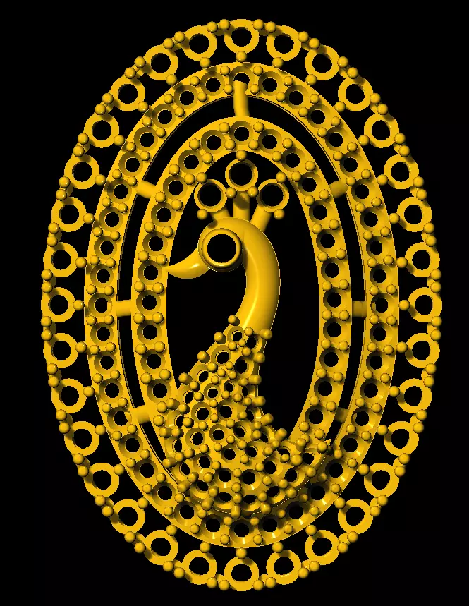 Sidepiece golden peacock in circle 3D print model_0