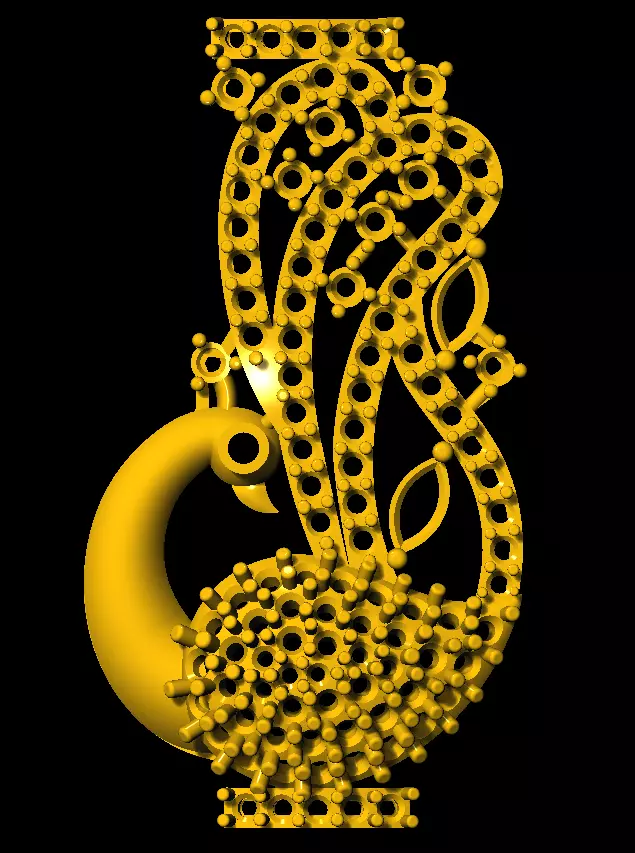 Sidepiece golden peacock 3D print model_0