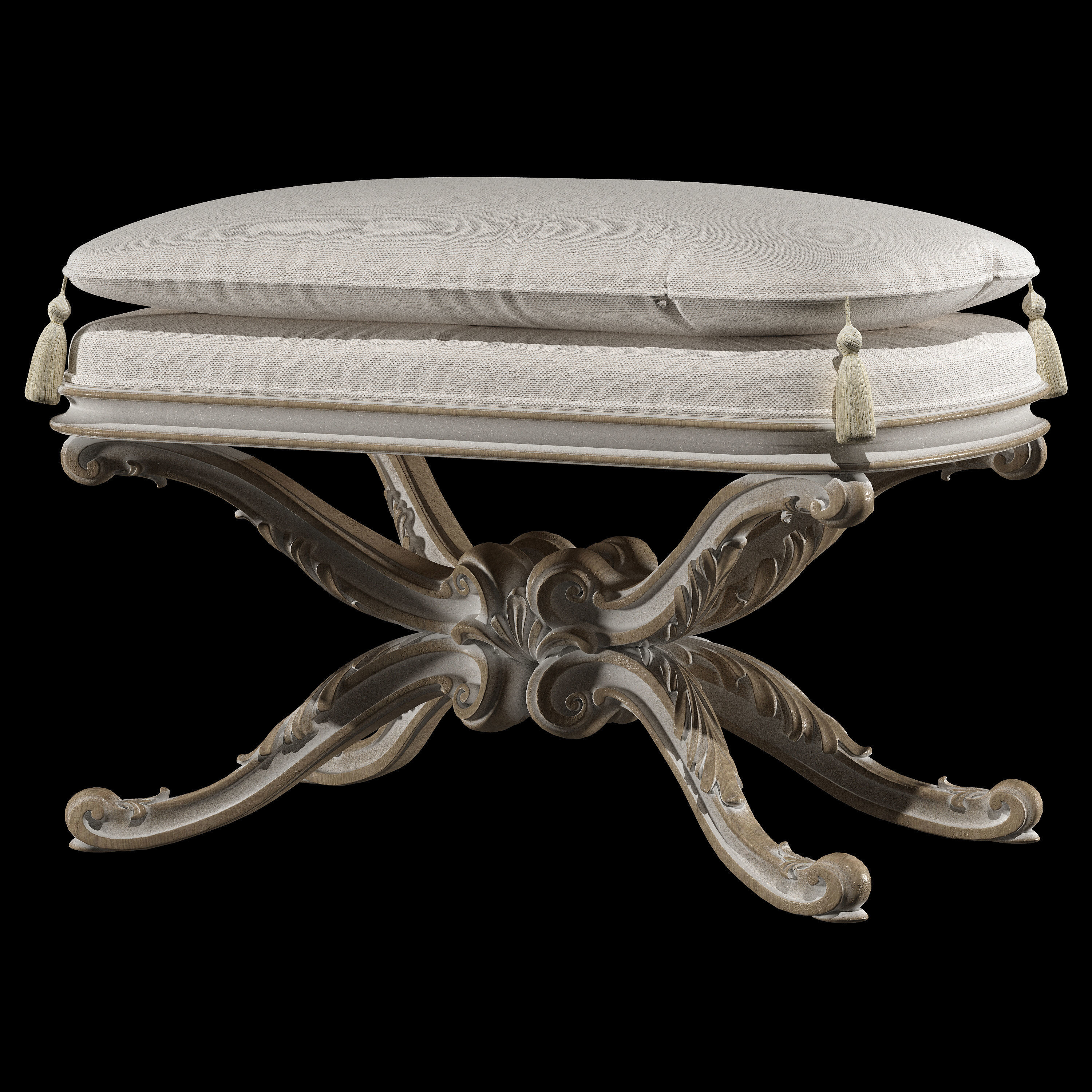 x puff ornate bench with cushion on top 3D model_3