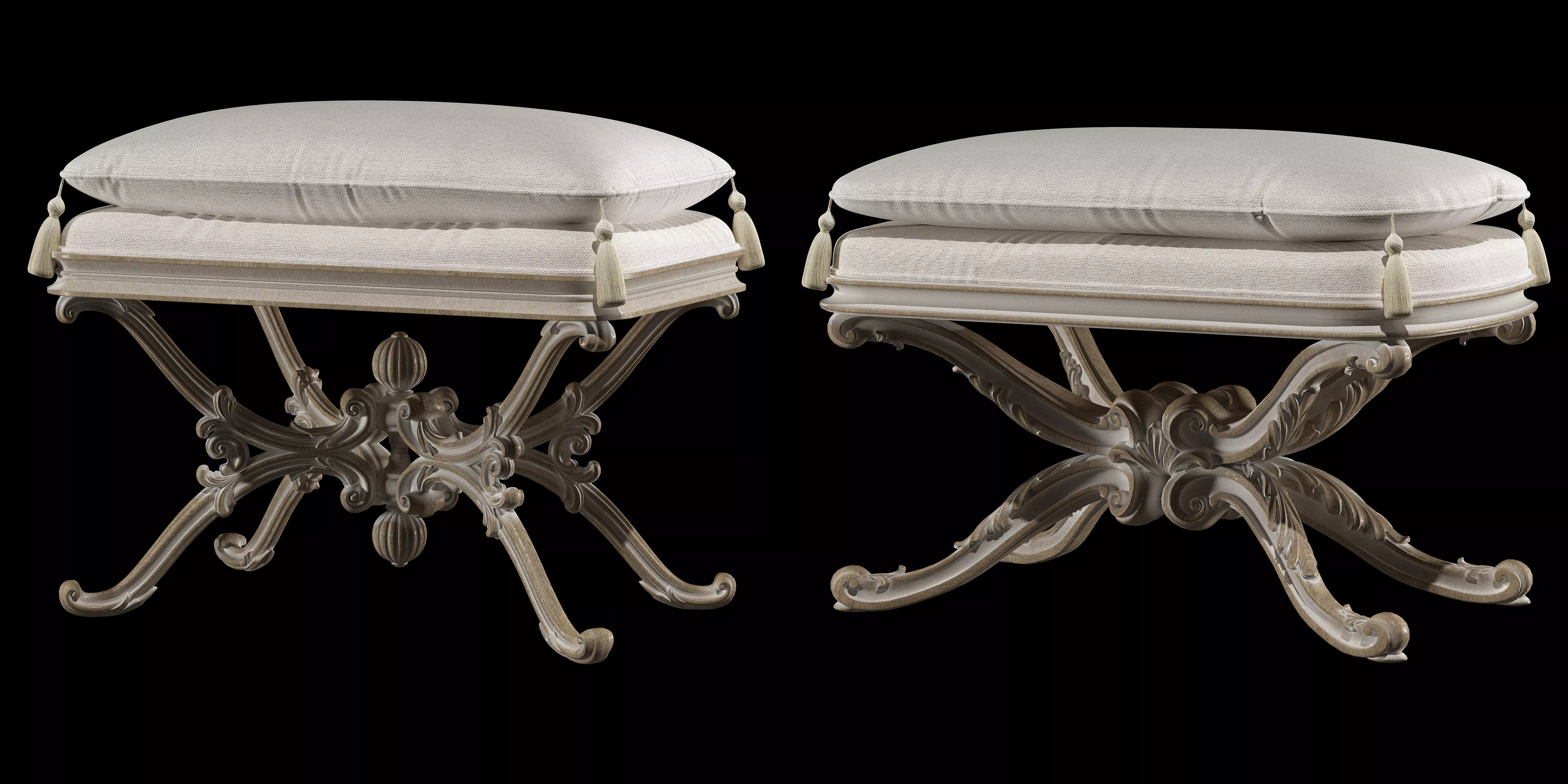 x puff ornate bench with cushion on top 3D model_0