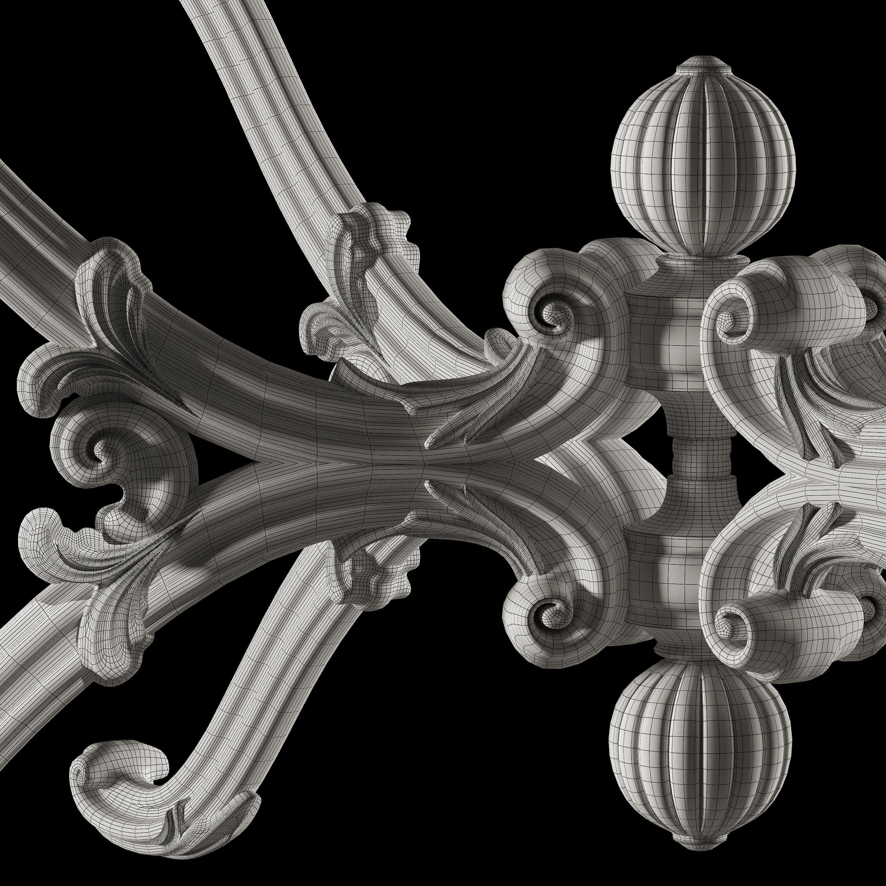 x puff ornate bench with cushion on top 3D model_5