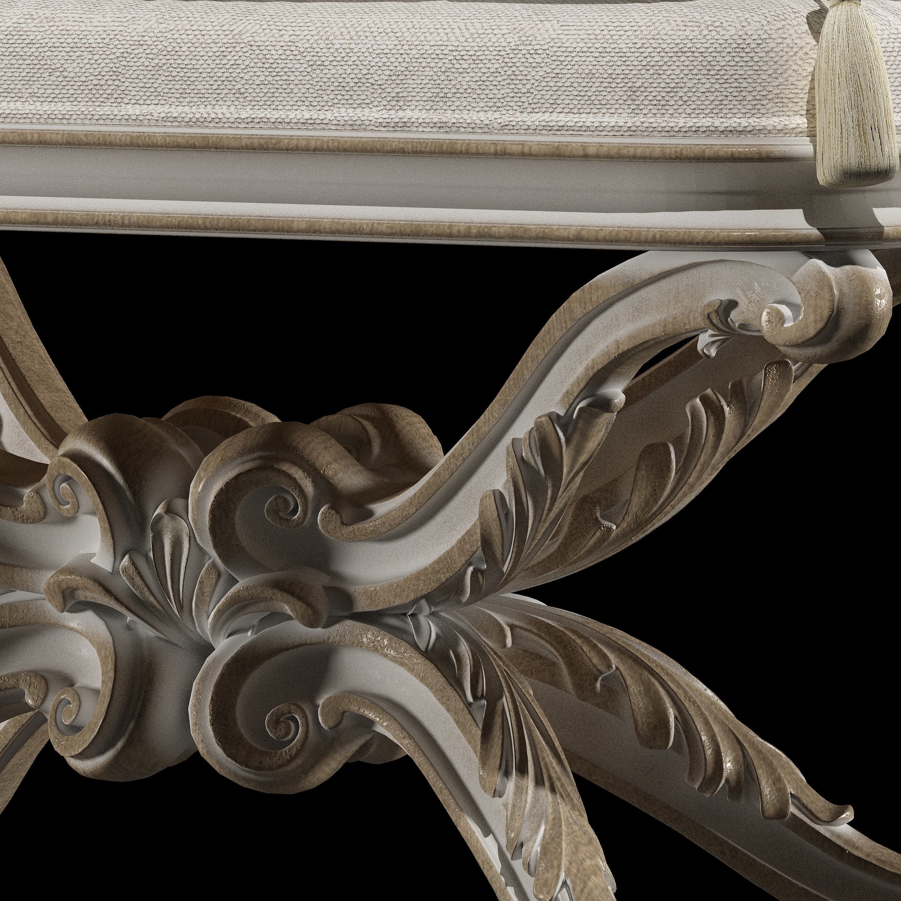 x puff ornate bench with cushion on top 3D model_6