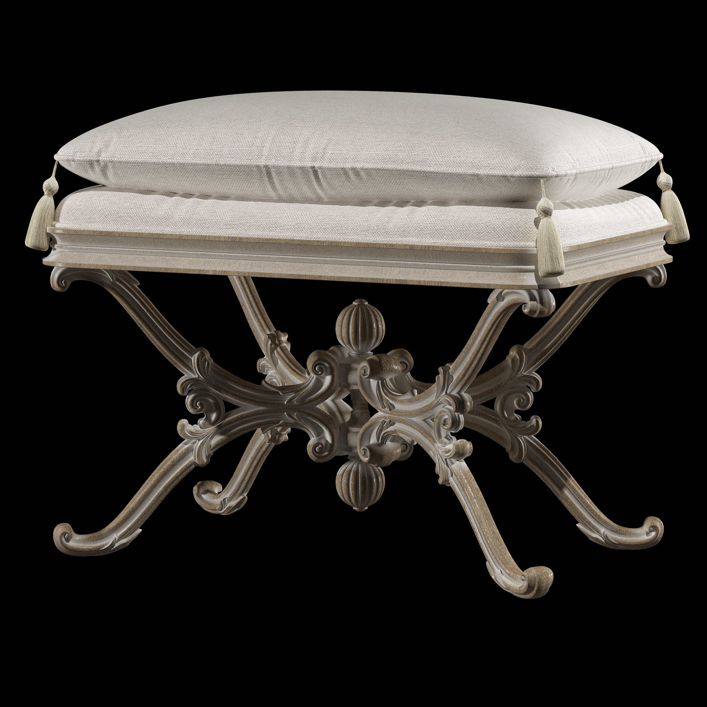x puff ornate bench with cushion on top 3D model_2