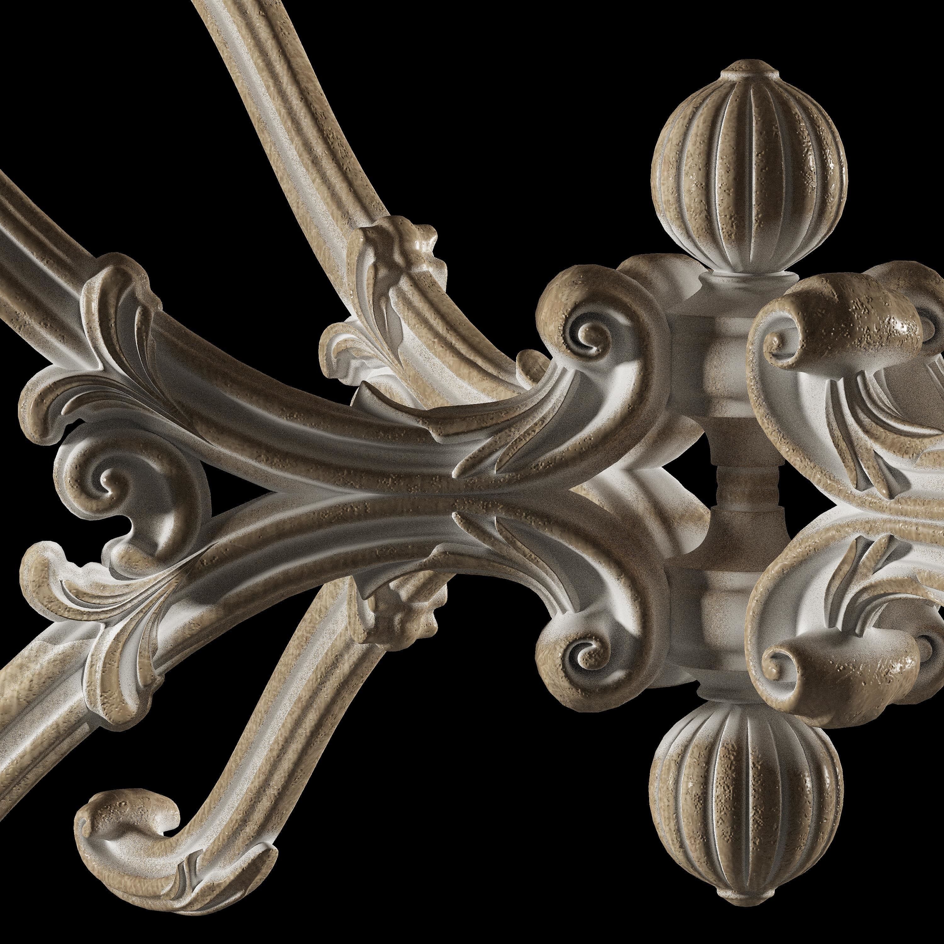 x puff ornate bench with cushion on top 3D model_4