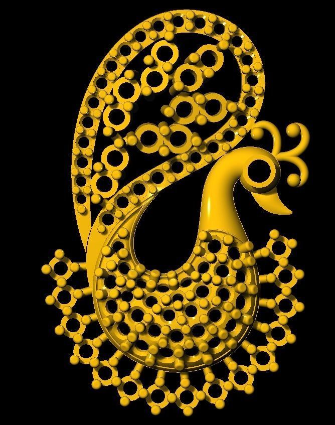 Sidepiece golden peacock 3D print model_1