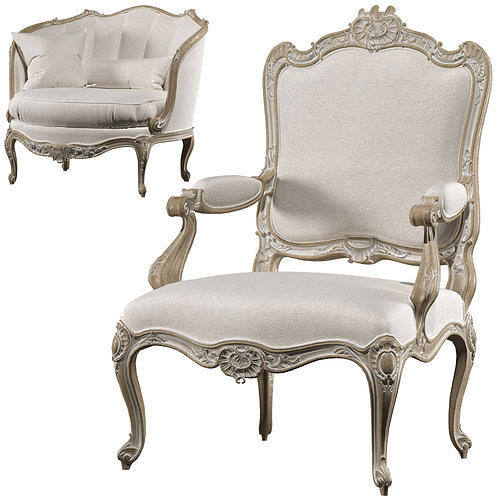 kosovart french sofa and armchair 3D model 2