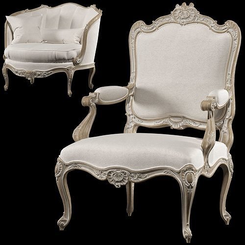 kosovart french sofa and armchair 3D model 3