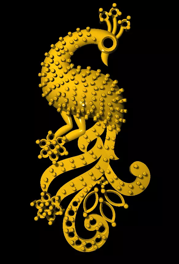 Sidepiece golden peacock 3D print model_0