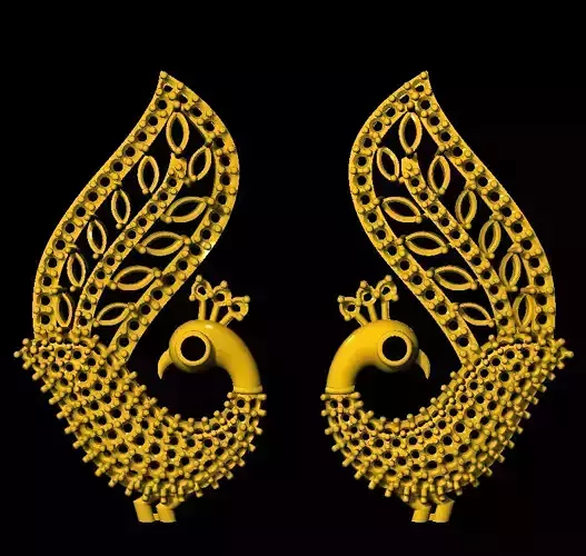 Sidepiece two golden peacock earrings