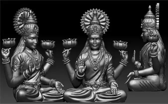 Lakshmi Idol 3D Printable Model 3