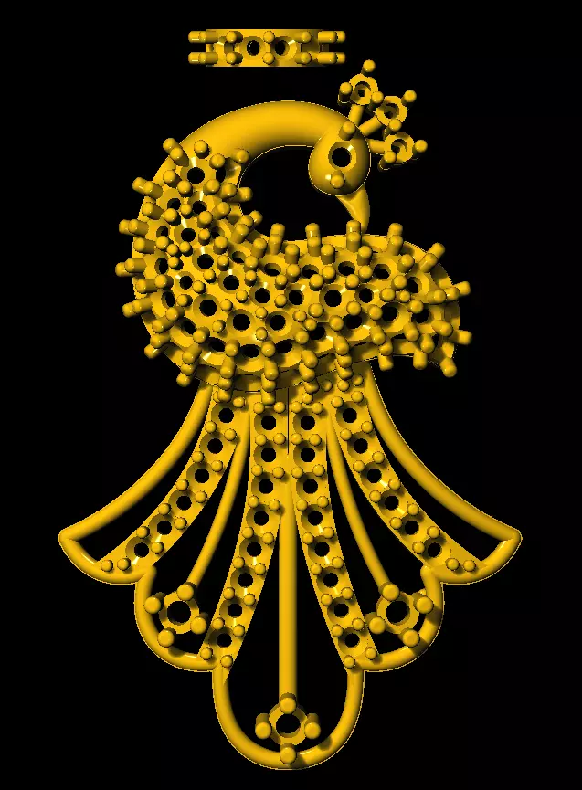 Sidepiece golden peacock 3D print model_0