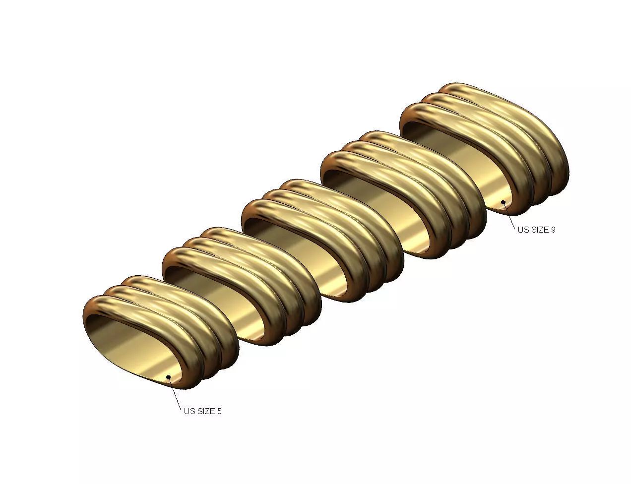 Triple organic curve fashion band US sizes 5to9 3D print model