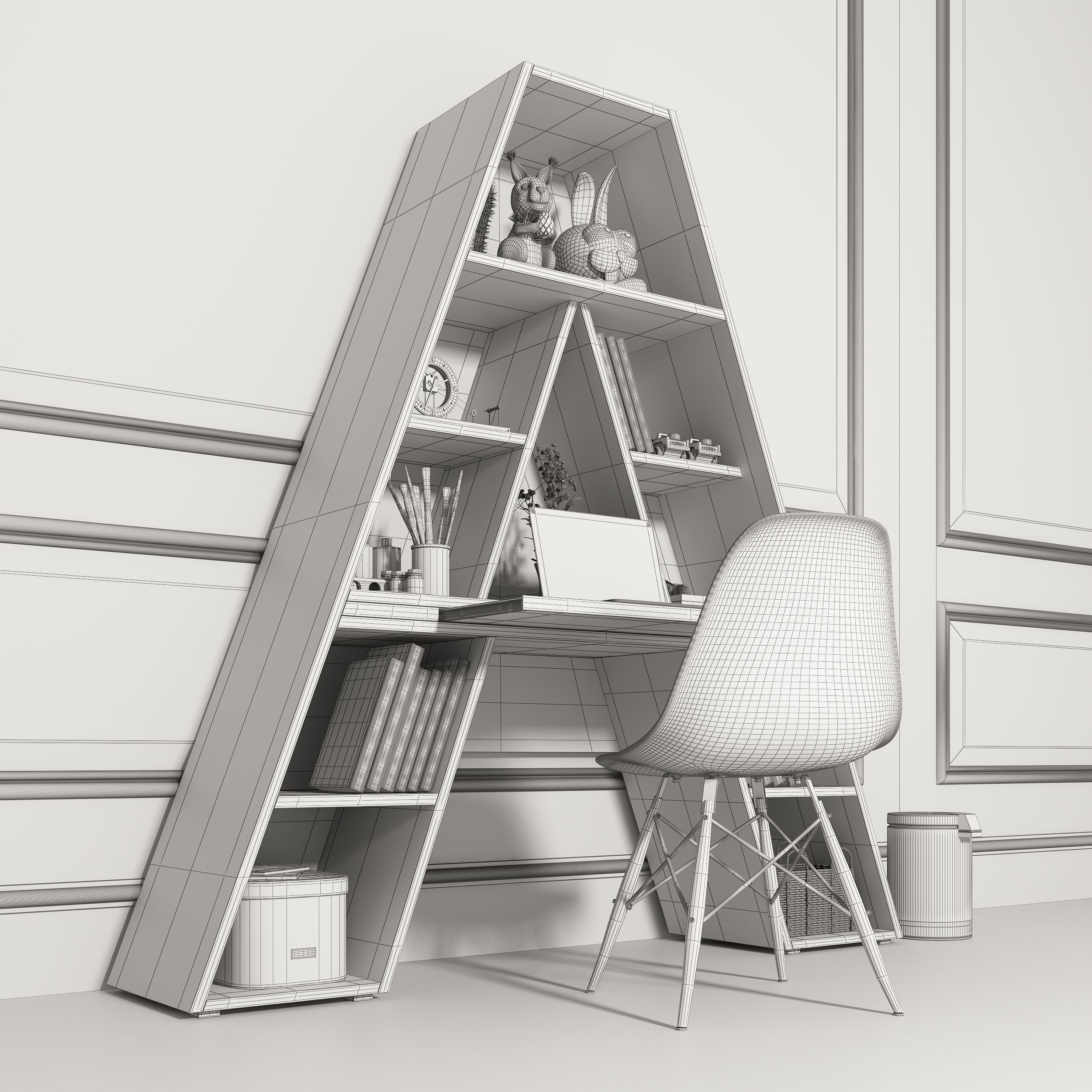 Letter A Shaped in the form of shelves with file folder binder 3D model_2