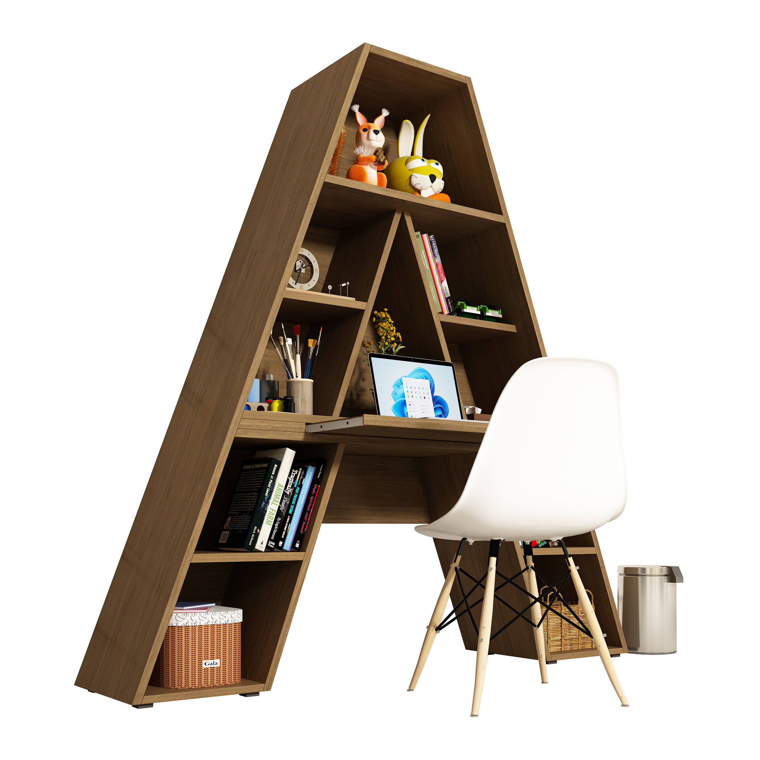 Letter A Shaped in the form of shelves with file folder binder 3D model_4