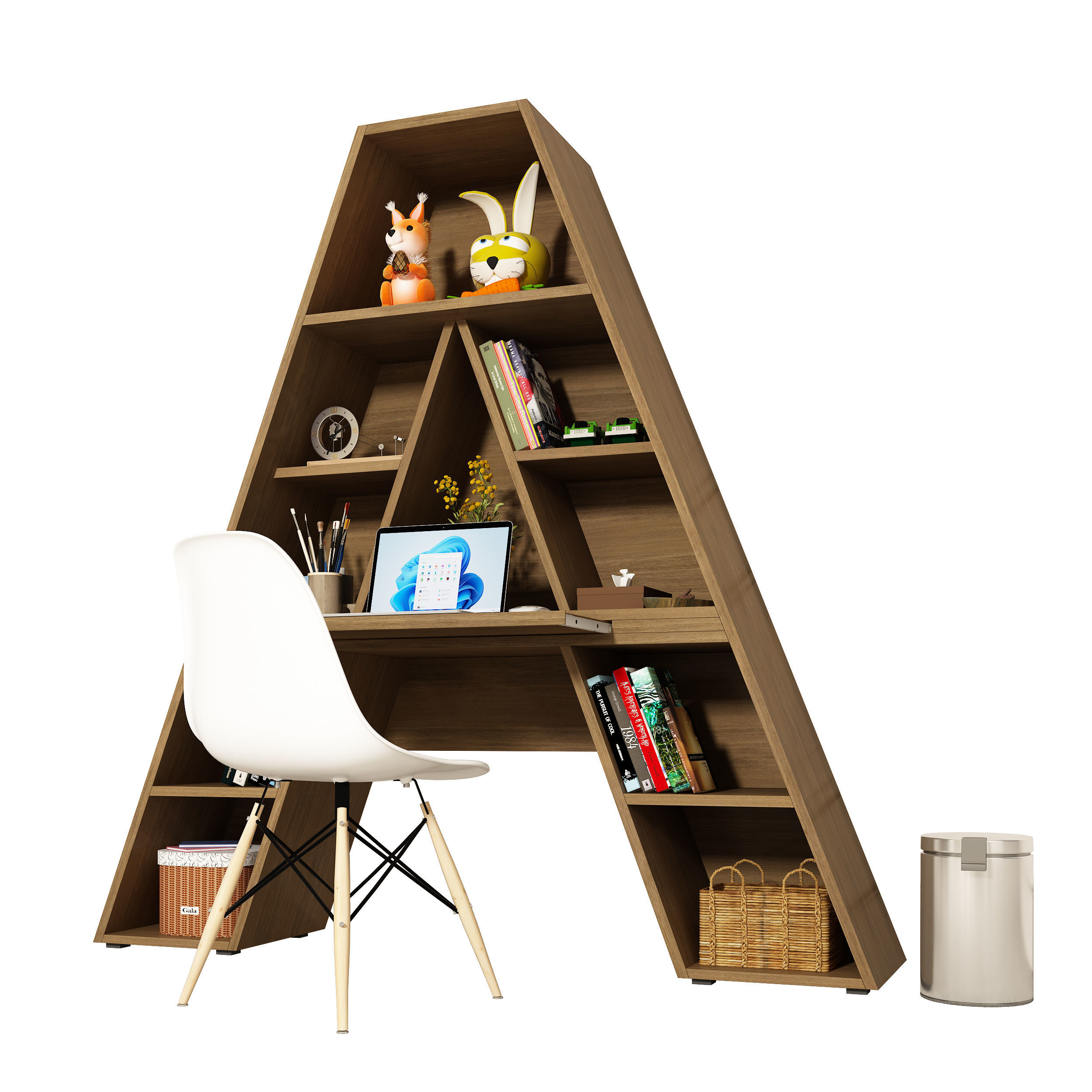 Letter A Shaped in the form of shelves with file folder binder 3D model_5
