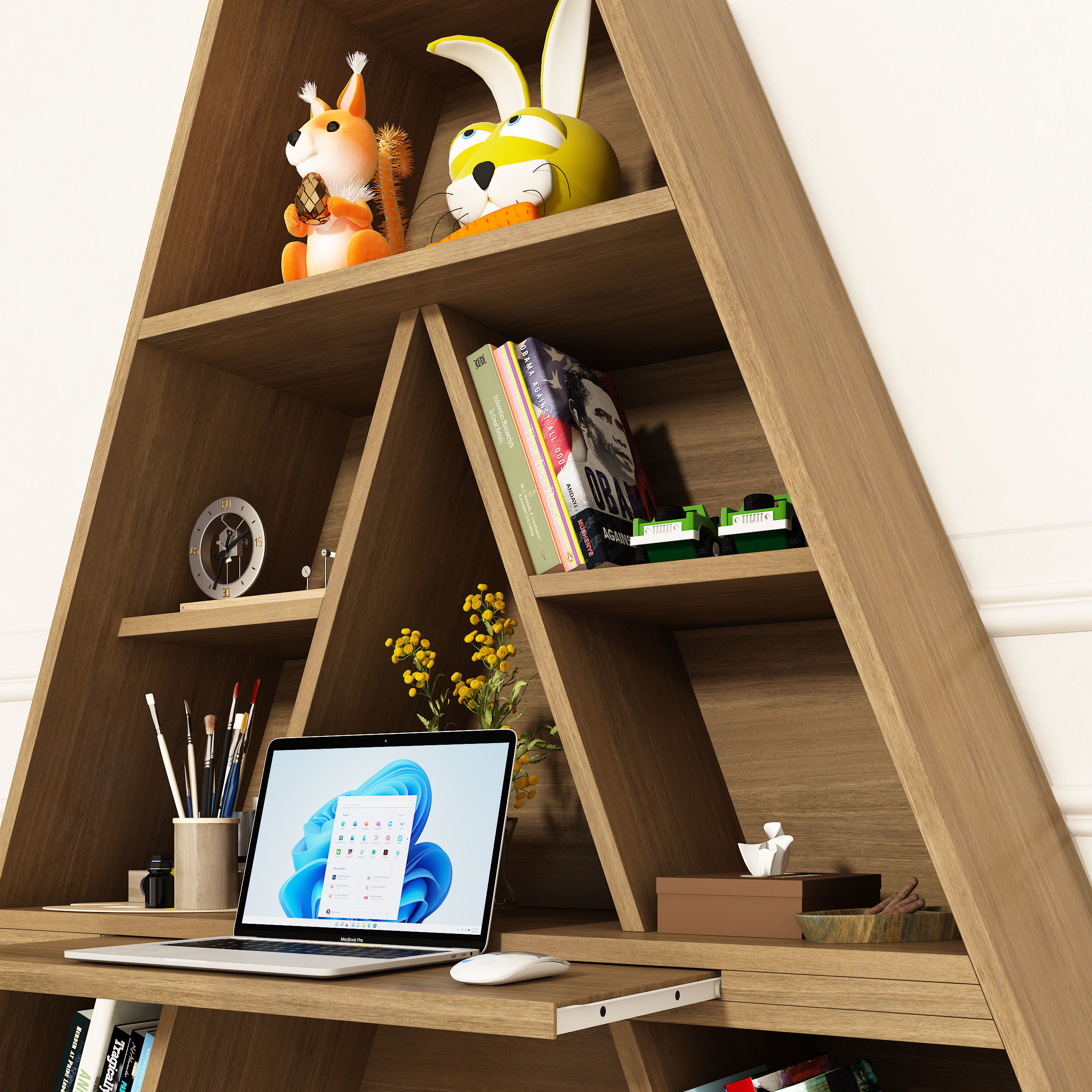 Letter A Shaped in the form of shelves with file folder binder 3D model_8