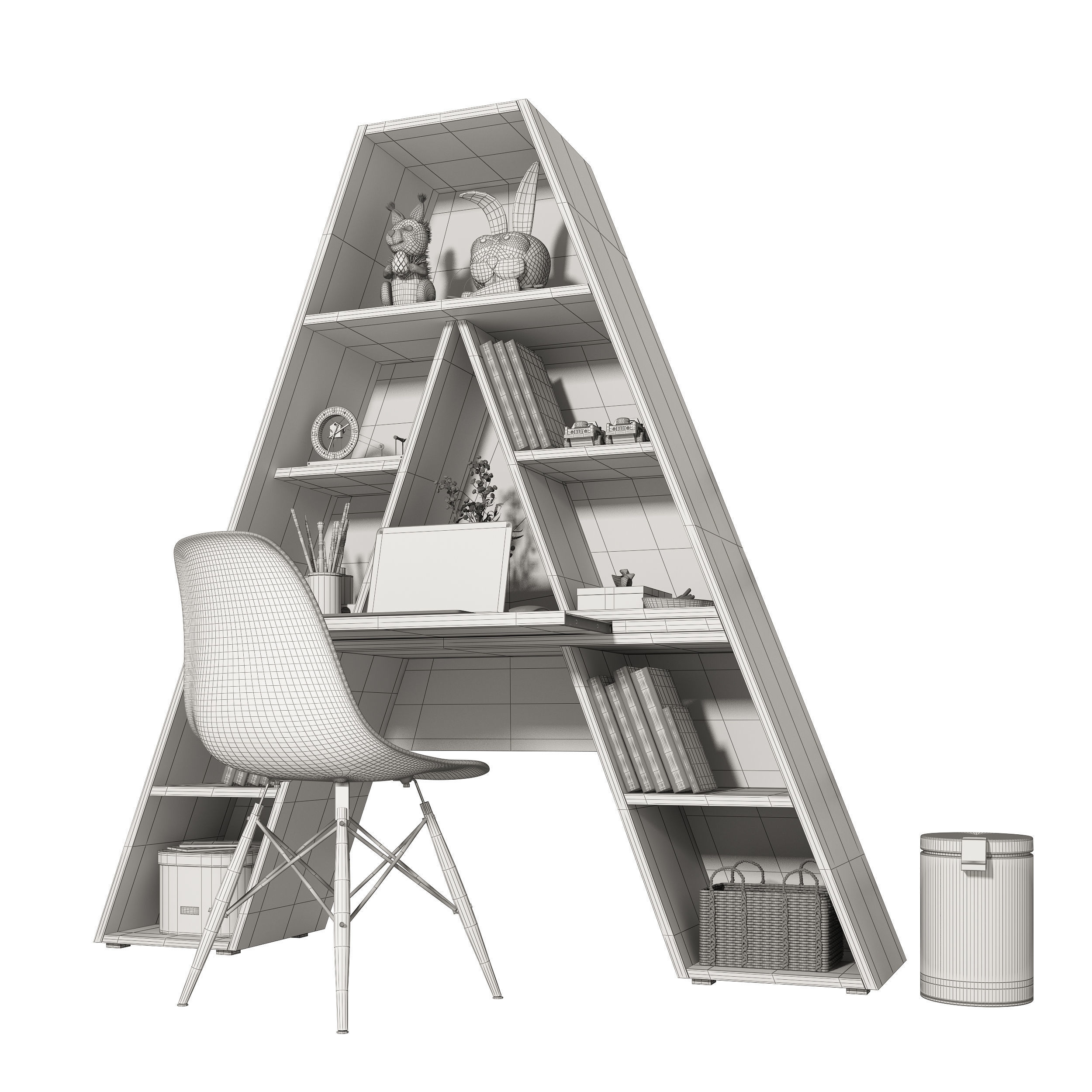 Letter A Shaped in the form of shelves with file folder binder 3D model_3