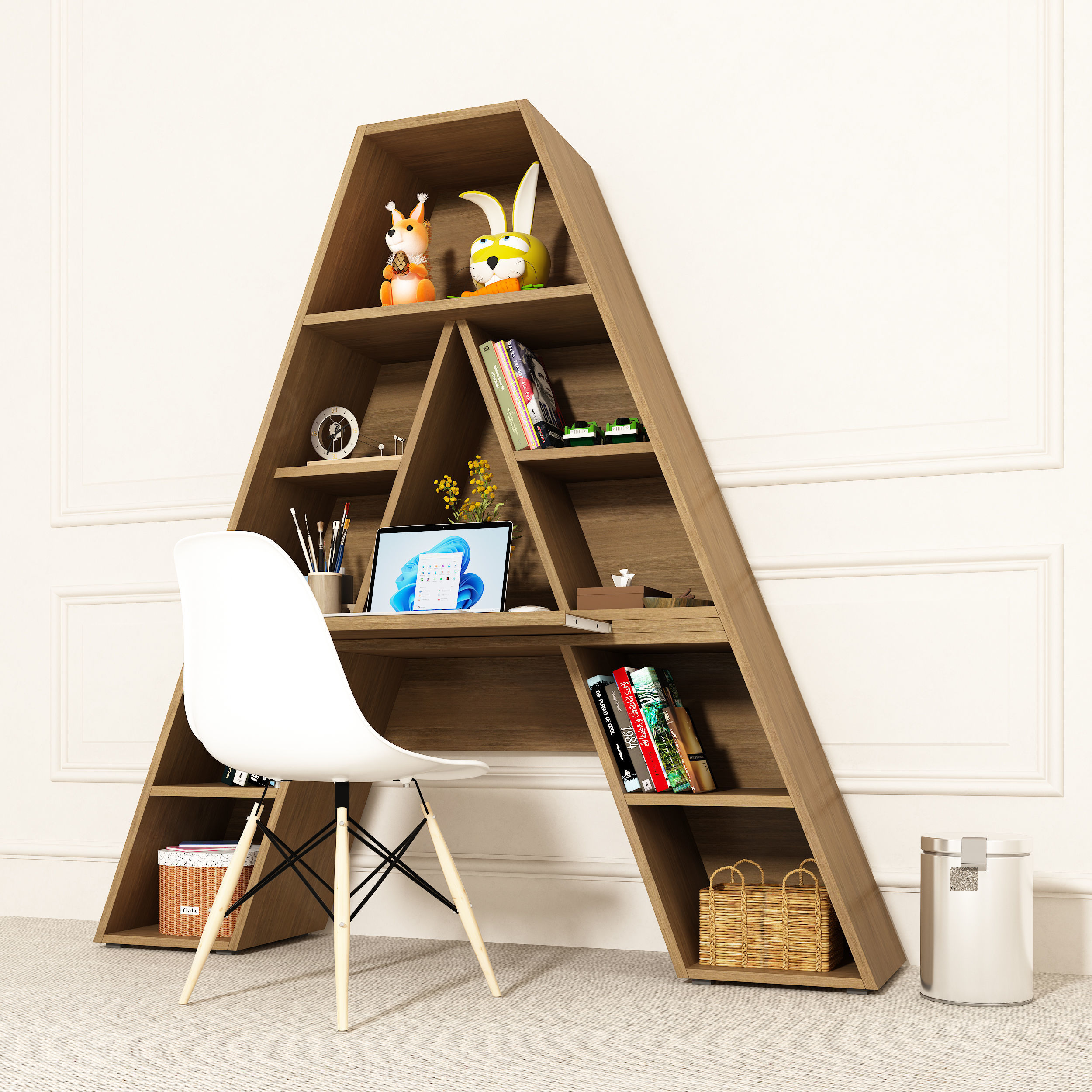 Letter A Shaped in the form of shelves with file folder binder 3D model_1