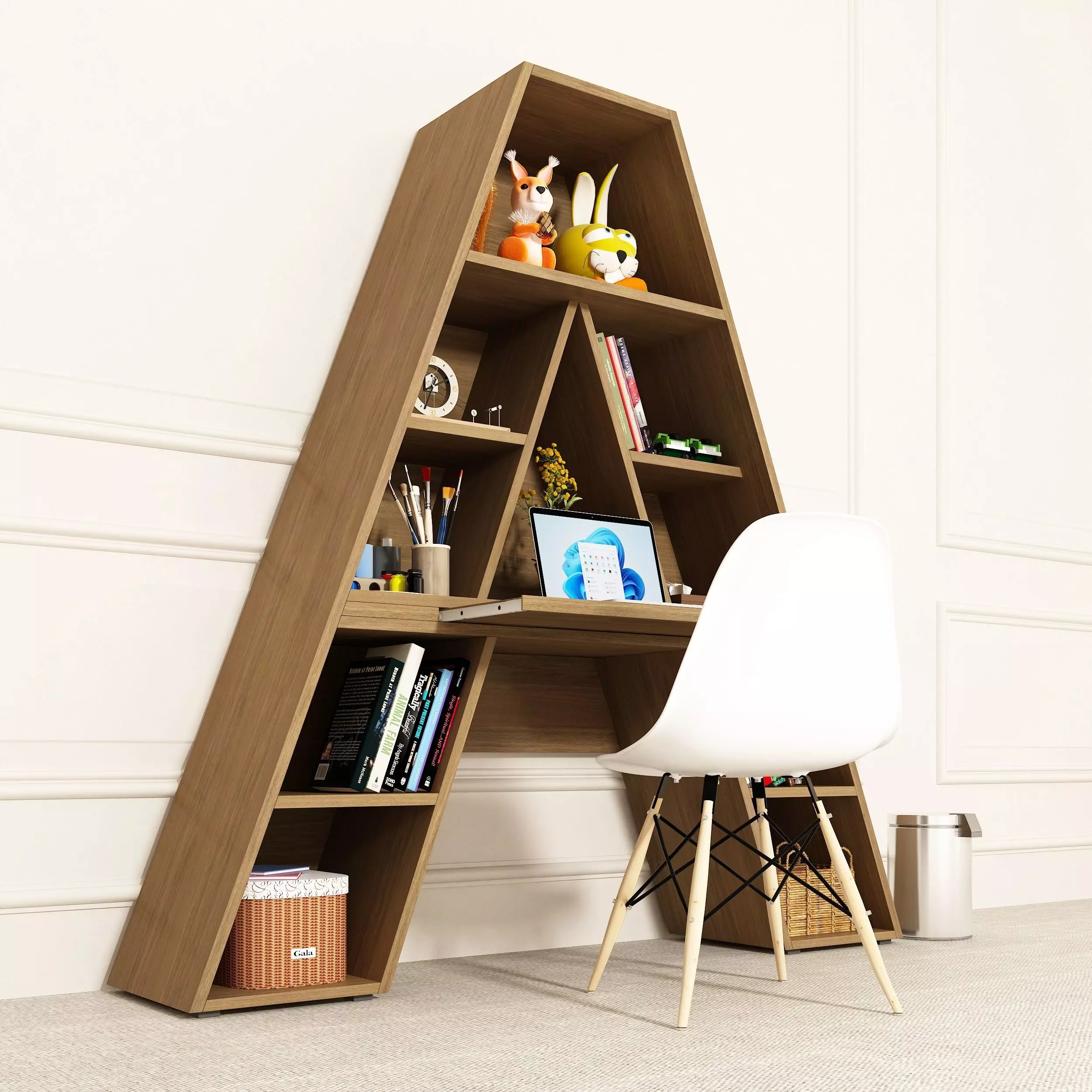Letter A Shaped in the form of shelves with file folder binder 3D model_0