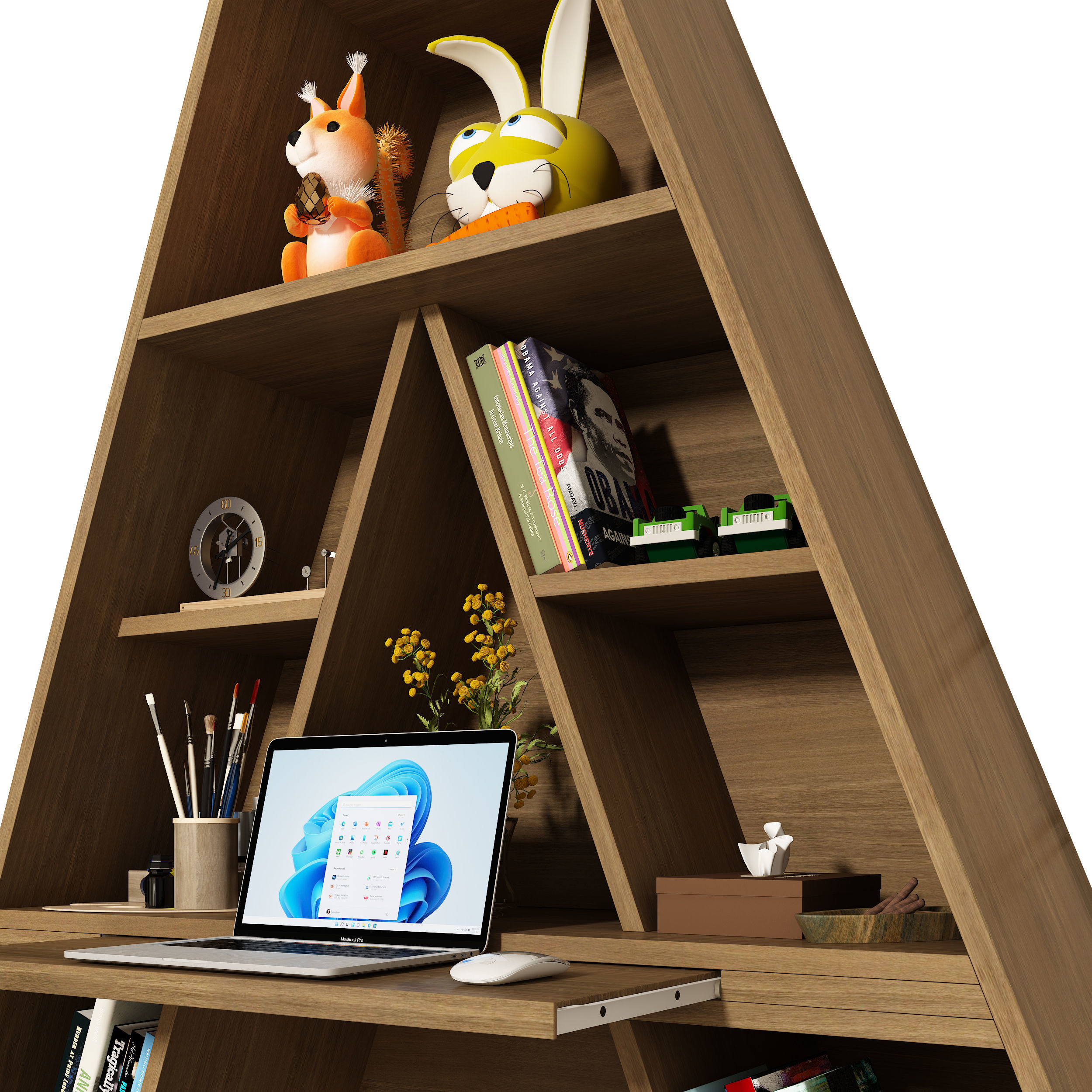 Letter A Shaped in the form of shelves with file folder binder 3D model_6