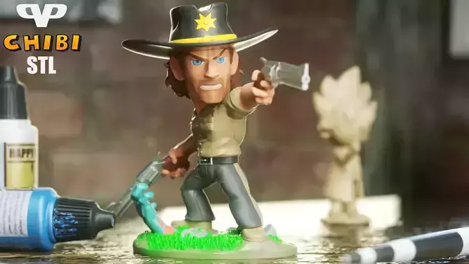 Walking Dead Rick Grimes Chibi STL for 3D Printing ChibiSTL 3DXM 3D print model