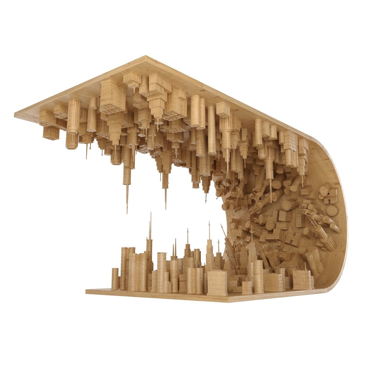 Inception Table coffee table with curving cityscape 3D model_3