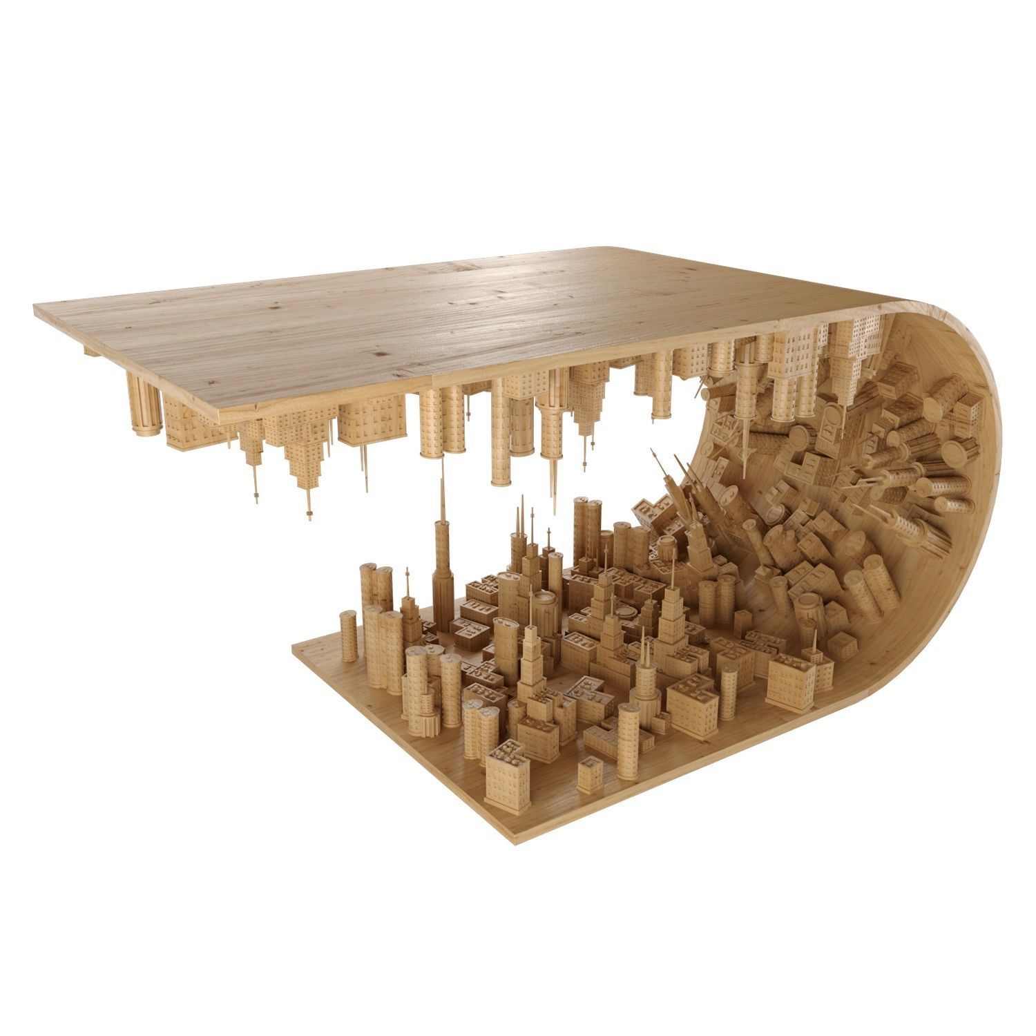 Inception Table coffee table with curving cityscape 3D model_1
