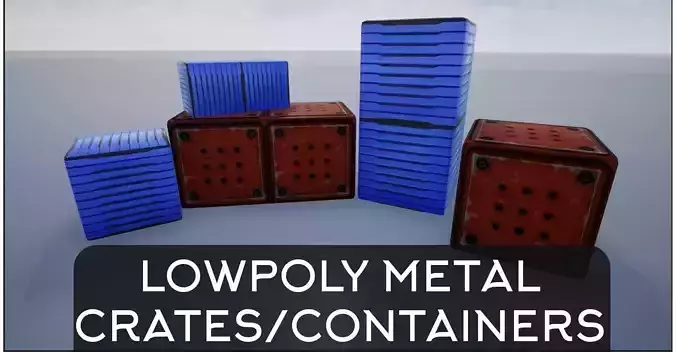 Lowpoly Metal Sci-Fi Crates and Containers Low-poly 3D model