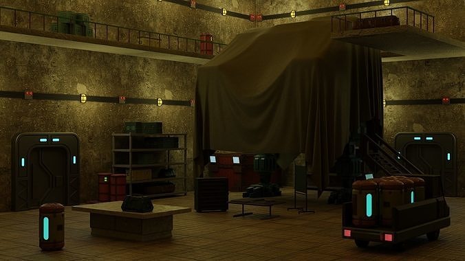 Factory hangar for robots Low-poly 3D model